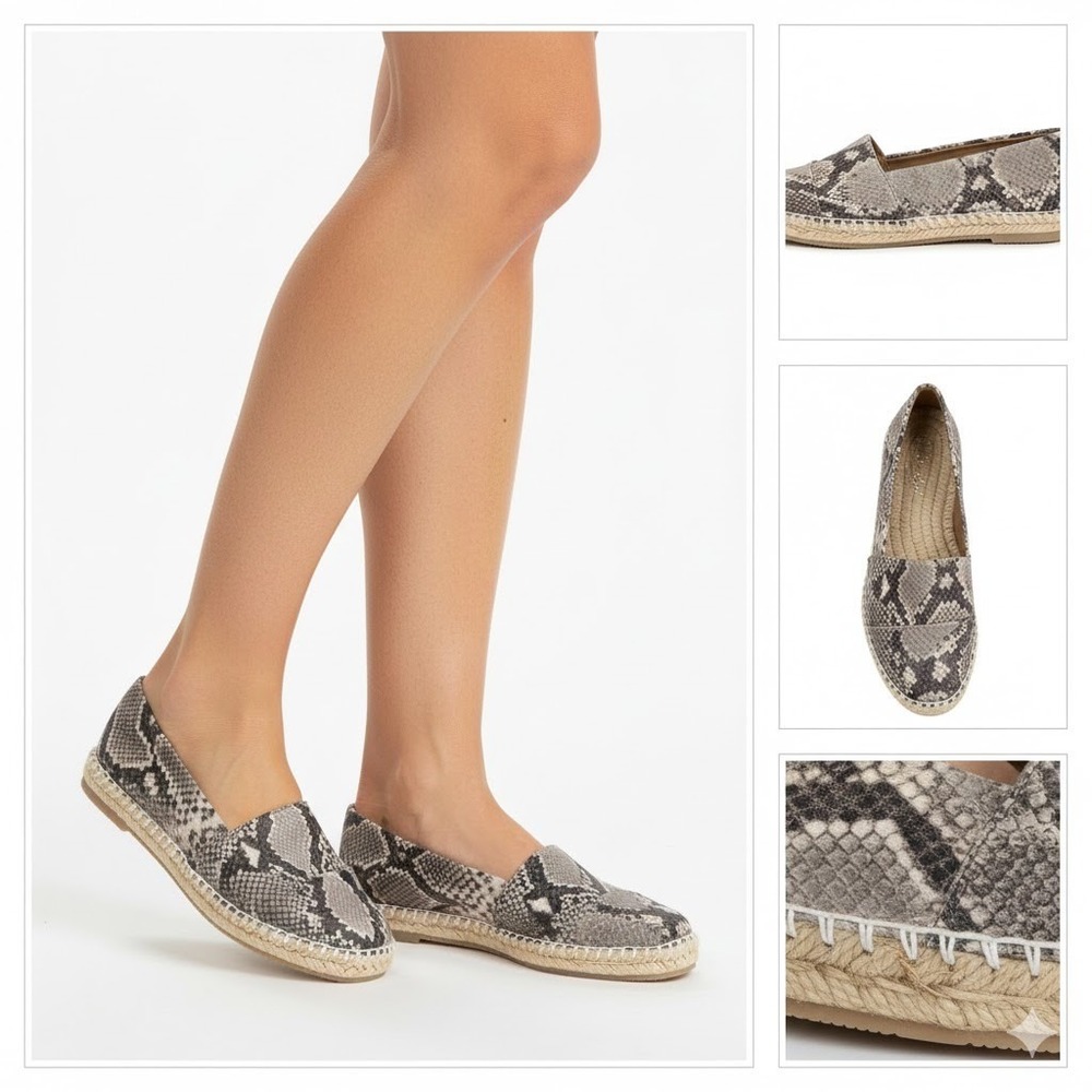 Women's Snakeskin Print Espadrille Platform SlipOn Flats Jute Sole Shoes 10 NEW - Picture 2 of 8